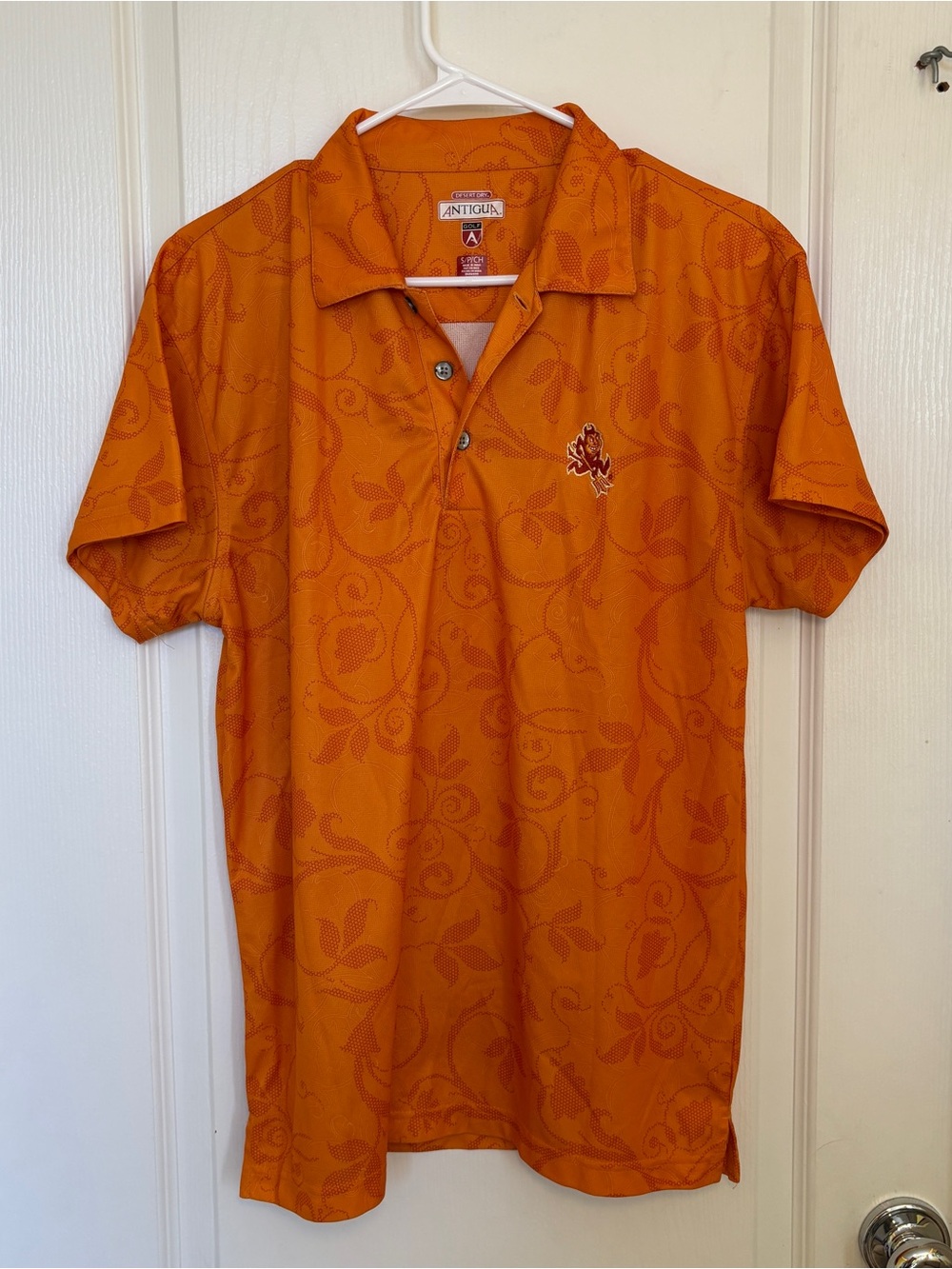 Antigua Orange Floral Jacquard Short-Sleeve Polo